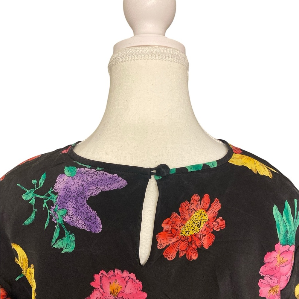 Vintage Liz Claiborne Black Floral Ruffle Hem Dress Short Sleeve Size 12 - Picture 8 of 12